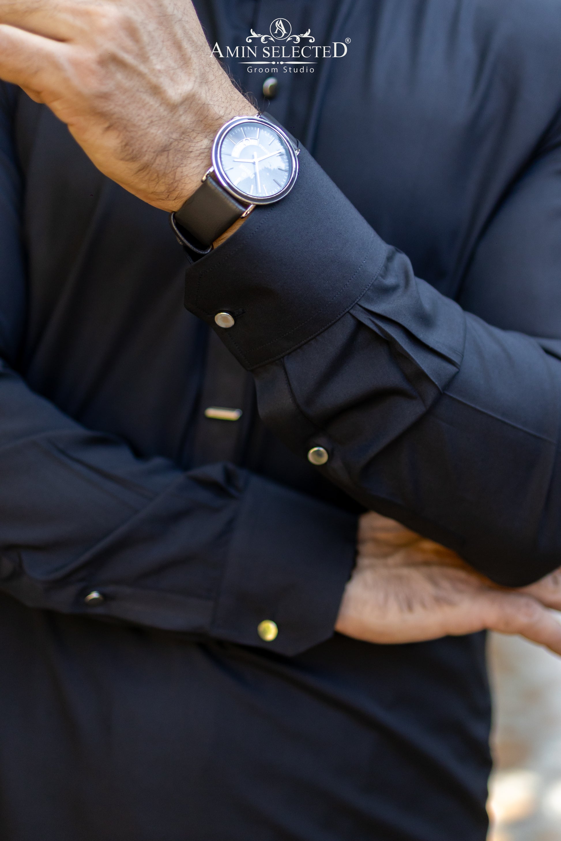 Premium Midnight Black Kurta Trouser Set with Signature Accent - Amin Selected 