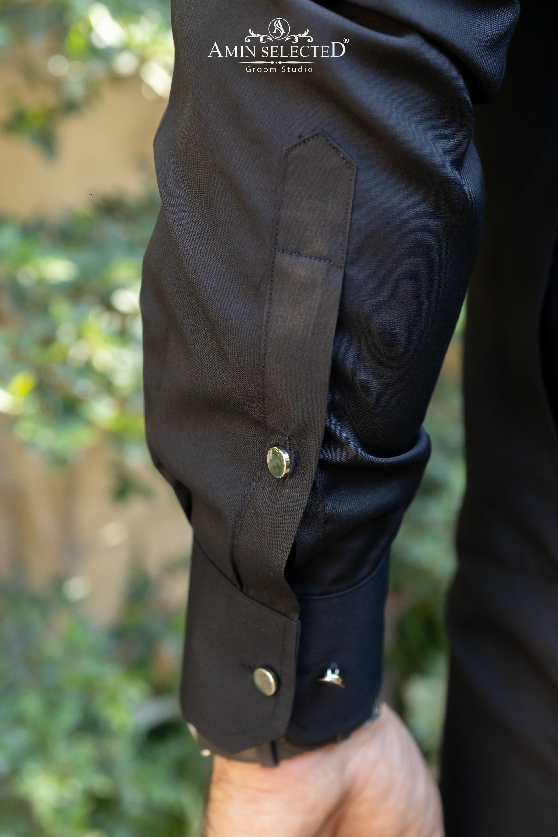 Premium Midnight Black Kurta Trouser Set with Signature Accent - Amin Selected 