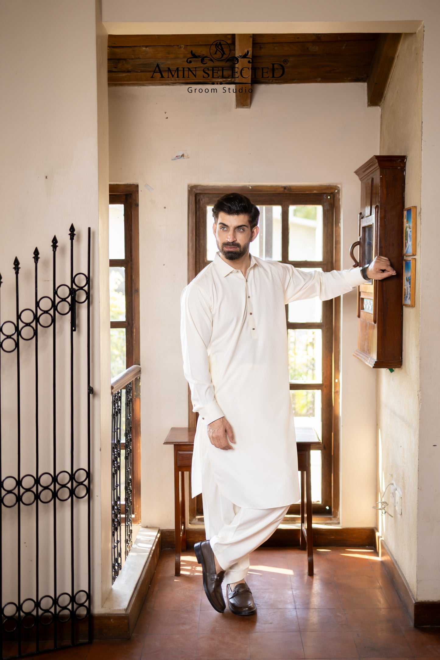 Premium Ivory Classic Collar Kurta Shalwar Set - Amin Selected 