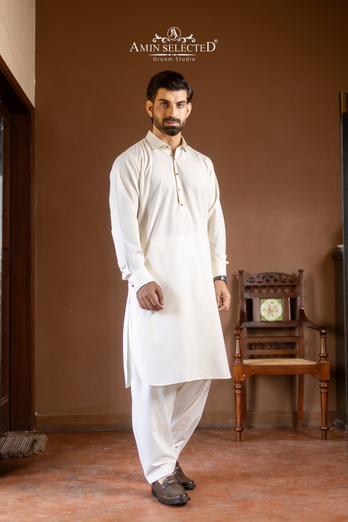 Premium Ivory Classic Collar Kurta Shalwar Set - Amin Selected 
