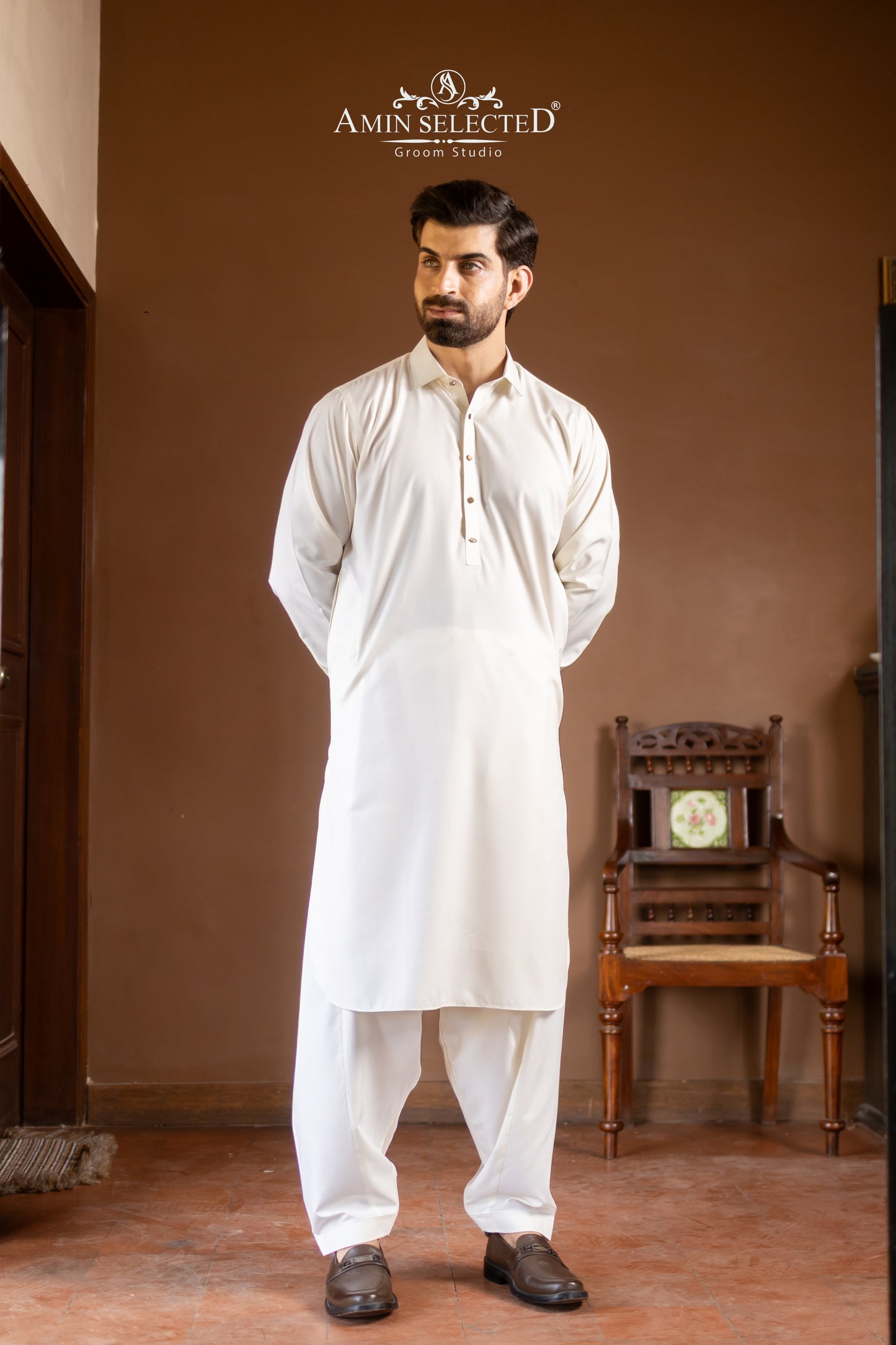 Premium Ivory Classic Collar Kurta Shalwar Set - Amin Selected 