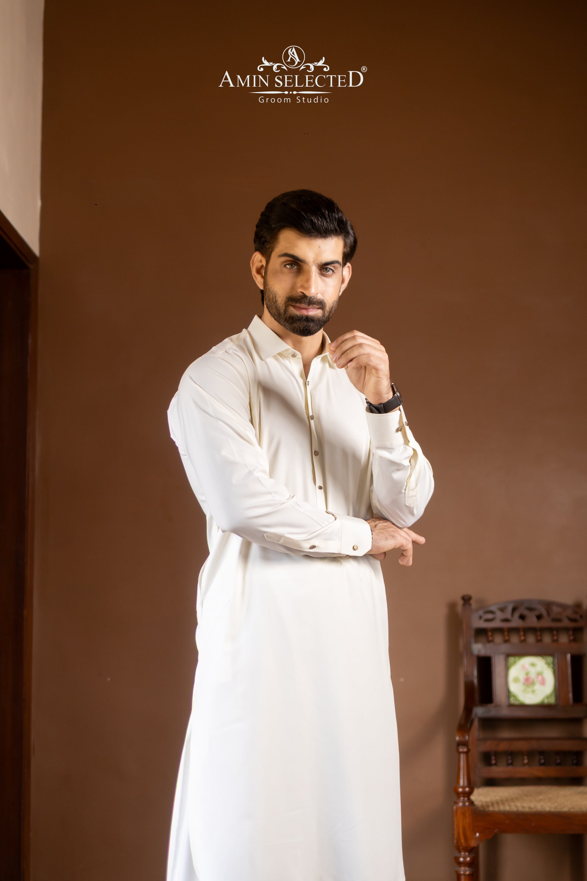 Premium Ivory Classic Collar Kurta Shalwar Set - Amin Selected 