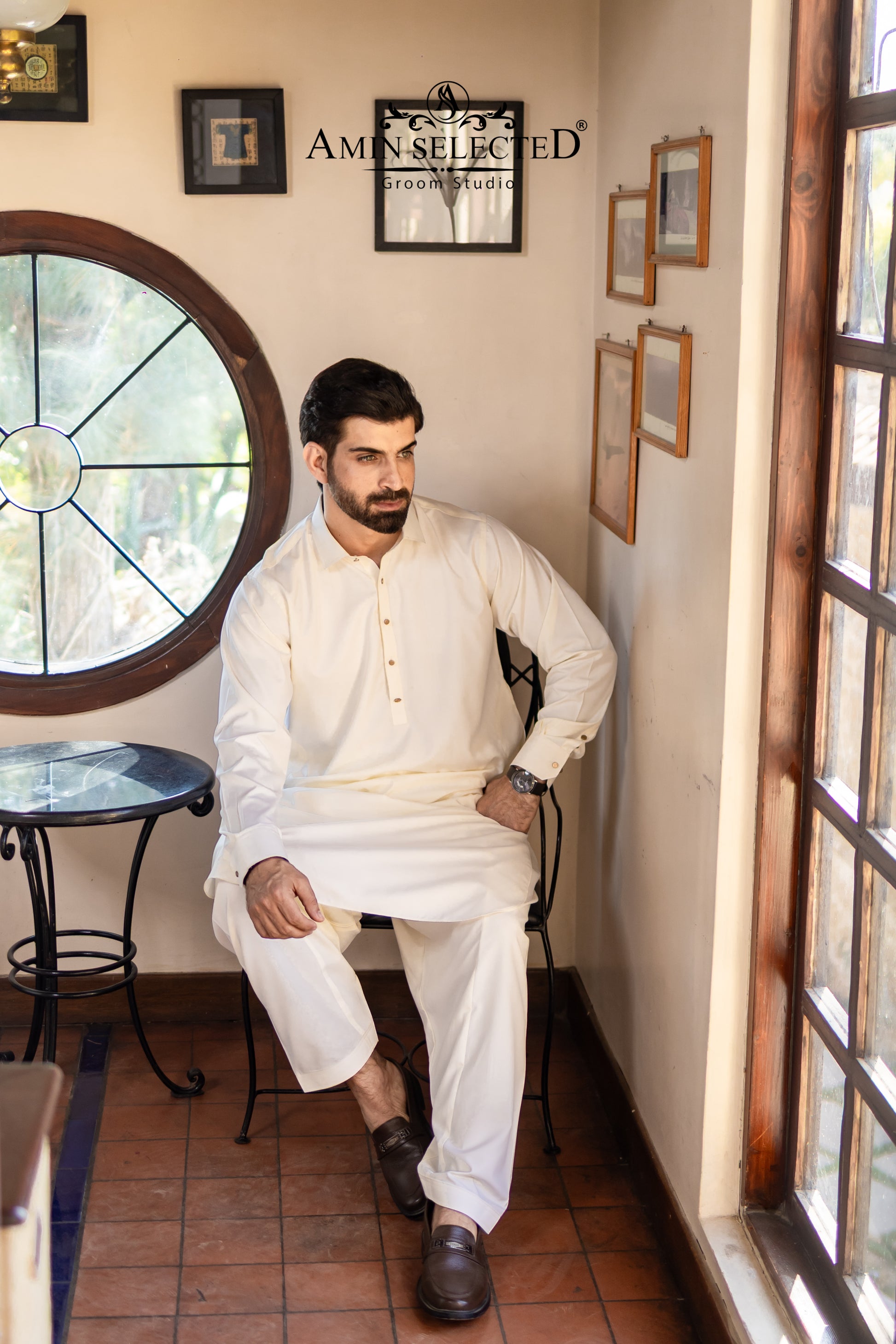 Premium Ivory Classic Collar Kurta Shalwar Set - Amin Selected 