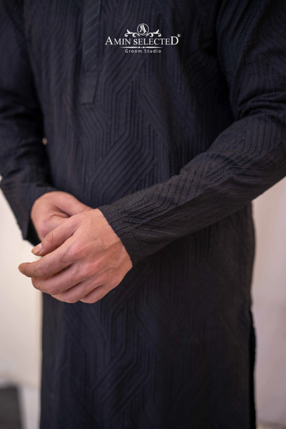 Black Embroidered Kurta Pajama - Amin Selected 