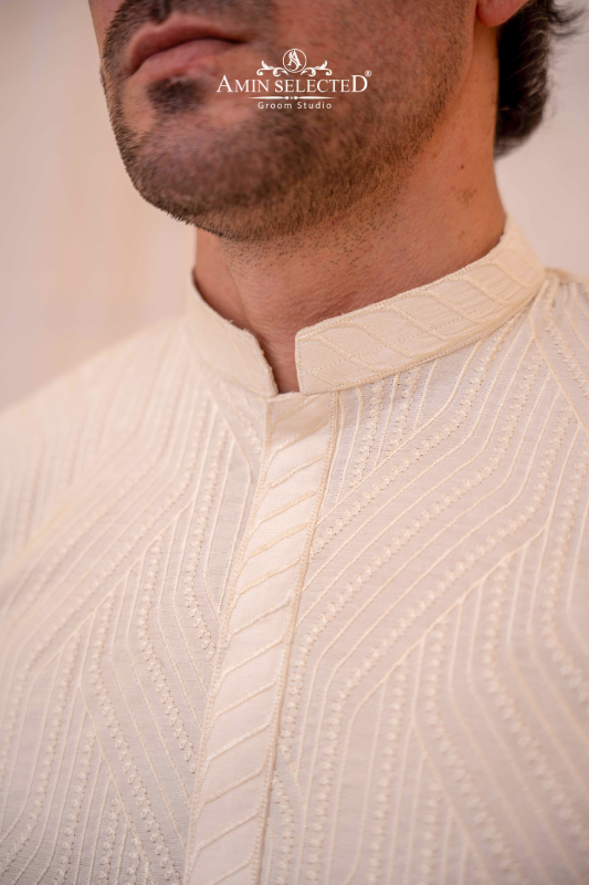 Off-White Embroidered Kurta Pajama - Amin Selected 