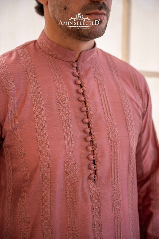 Tea Pink Embroidered Kurta Pajama - Amin Selected 