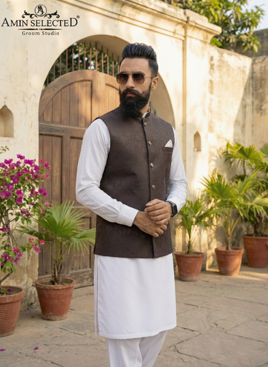 Slate Brown Waist Coat - Amin Selected 