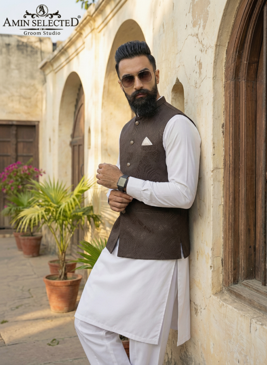 Slate Brown Waist Coat - Amin Selected 